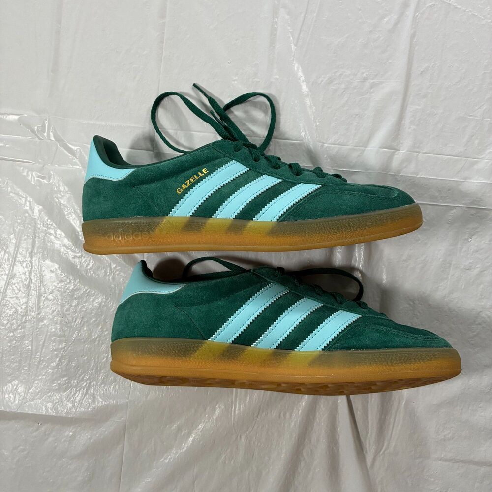 Adidas Gazelle Green Light Blue W Size 7 Suede Sneakers Low Top Colorful Logo - Picture 1 of 7